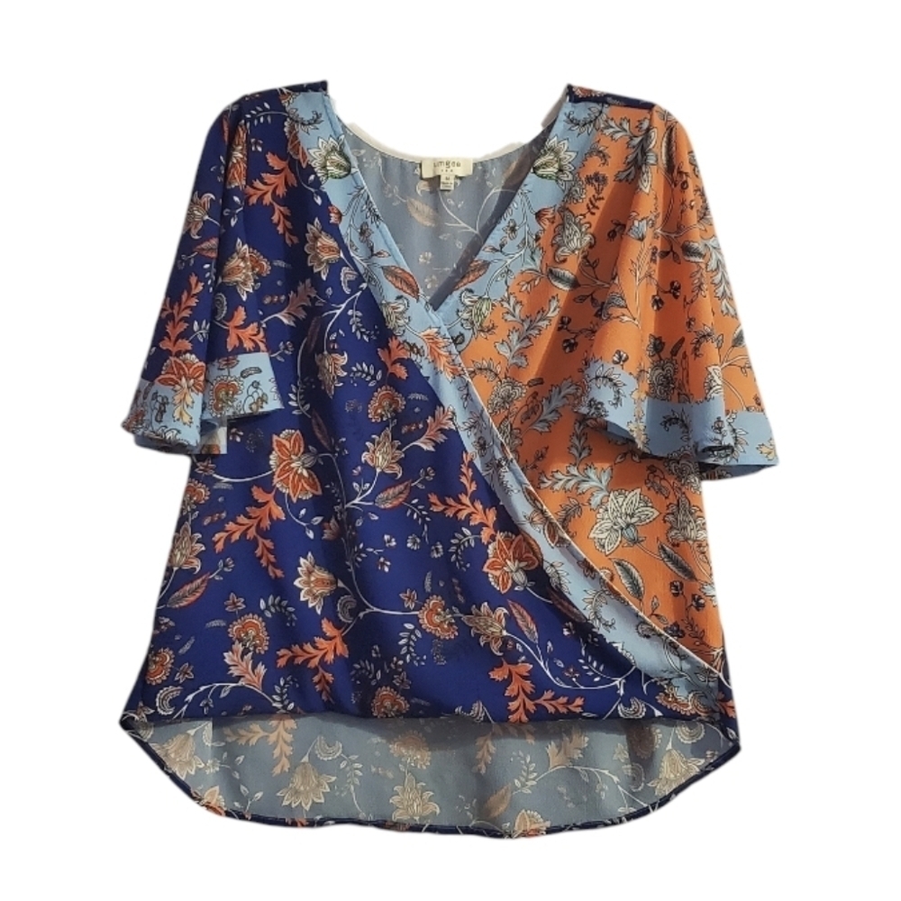 Umgee Women's Floral Bell Sleeve Crossbody Blouse Top M